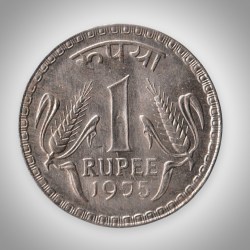 Rare 1 Rupee 1975 Republic of India Calcutta Mint Coinage India Coin # A121