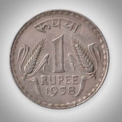 Rare 1 Rupee 1978 Wheat Ears Series Calcutta Mint Coinage of Republic India Coin # A123