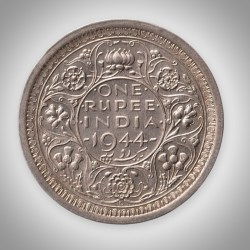 Rare 1 Rupee 1944 King George VI Lahore Mint British India Silver Coin # A170