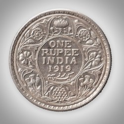 Rare 1 Rupee 1919 King George V Bombay Mint British India Silver Coin # A172