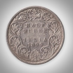 Rare Half Rupee 1899 Queen Victoria Empress Calcutta Mint British India Silver Coin # A174