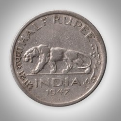 Rare Half Rupee 1947 King George VI Tiger Type Bombay Mint British India Coin # A180