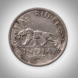 Rare Half Rupee 1947 King George VI Tiger Type Bombay Mint British India Coin # A181