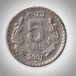 Alternative view of Ex Rare Striking Error 5 Rupees 2001 Blank Uniface Obverse Error Bombay Mint Republic India Coinage India Coin # A178