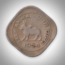 Rare Half Anna 1954 Humped Bull Calcutta Mint Anna Series Republic India Coin # A184