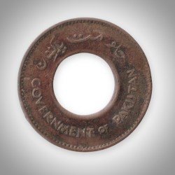 Alternative view of Rare 1 Pice 1948 Government of Pakistan Crescent and Star Holed Bronze Coin Foreign Mint # A185