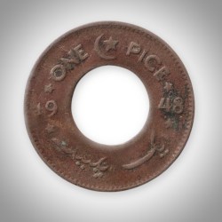 Rare 1 Pice 1948 Government of Pakistan Crescent and Star Holed Bronze Coin Foreign Mint # A185