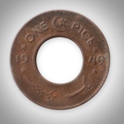 Rare 1 Pice 1949 Government of Pakistan Crescent and Star Holed Bronze Coin Foreign Mint # A186