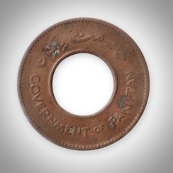 Alternative view of Rare One Pice 1951 Government of Pakistan Holed Bronze Crescent and Star Coin Foreign Mint # A187