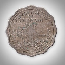 Rare One Anna 1951 Government of Pakistan Toughra Crescent and Star Scalloped Coin Foreign Mint # A189
