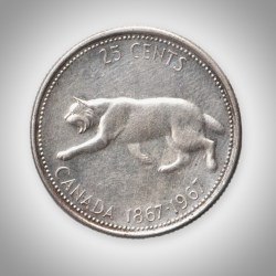 Rare 25 Cents 1867-1967 Confederation Centennial Bobcat Silver Coin of Canada Foreign Mint # A197