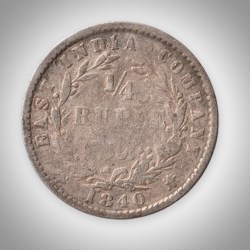 Alternative view of Rare 1/4 Rupee 1840 Queen Victoria East Calcutta Mint India Company British India Silver Coin # A200