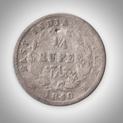Alternative view of Rare 1/4 Rupee 1840 Queen Victoria East Calcutta Mint India Company British India Silver Coin # A202