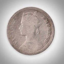 Alternative view of Rare 1/4 Rupee 1889 Queen Victoria Empress Calcutta Mint British India Silver Coin # A203