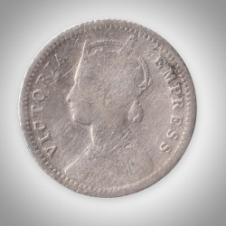 Alternative view of Rare 1/4 Rupee 1990 Queen Victoria Empress Silver Bombay Mint Coinage of British India Coin # A204