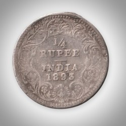 Rare 1/4 Rupee 1893 Queen Victoria Empress Calcutta Mint British India Silver Coin # A205