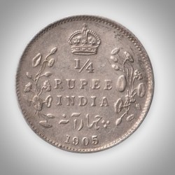 Rare 1/4 Rupee 1905 King Edward VII Calcutta Mint British India Silver Coin # A206