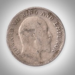 Alternative view of Rare 1/4 Rupee 1906 King Edward VII Calcutta Mint British India Silver Coin # A207