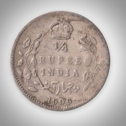 Rare 1/4 Rupee 1906 King Edward VII Calcutta Mint British India Silver Coin # A207