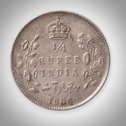 Rare 1/4 Rupee 1906 King Edward VII Calcutta Mint British India Silver Coin # A208