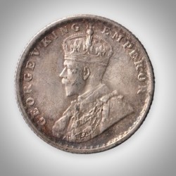 Alternative view of Rare 1/4 Rupee 1929 King George V Calcutta Mint British India Silver Coin # A210
