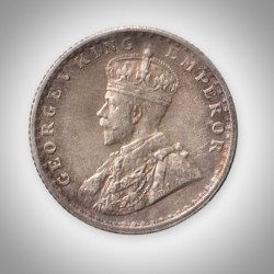Alternative view of Rare 1/4 Rupee 1929 King George V Calcutta Mint British India Silver Coin # A211