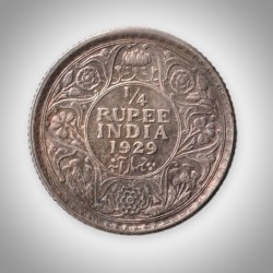 Rare 1/4 Rupee 1929 King George V Calcutta Mint British India Silver Coin # A211