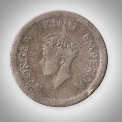 Alternative view of Rare Quarter Rupee 1943 George VI King Emperor Silver Calcutta Mint Coinage of British India Coin # A214