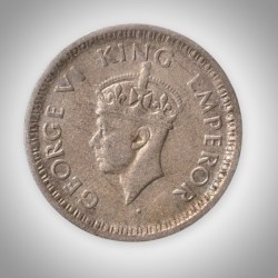 Alternative view of Rare 1/4 Rupee 1943 King George VI Bombay Mint British India Silver Coin # A215
