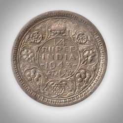 Rare 1/4 Rupee 1943 King George VI Bombay Mint British India Silver Coin # A215