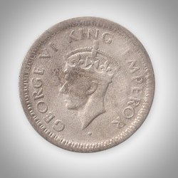Alternative view of Extremely Rare Large 5 of 1/4 Rupee 1945 King George VI Bombay Mint British India Silver Coin # A216
