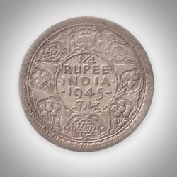Extremely Rare Large 5 of 1/4 Rupee 1945 King George VI Bombay Mint British India Silver Coin # A216
