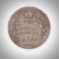 Extremely Rare 2 Annas 1909 King Edward VII Calcutta Mint British India Silver Coin # A218