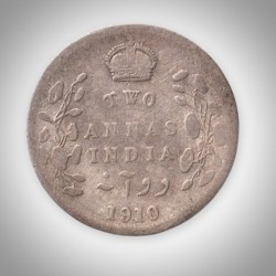 Rare 2 Annas 1910 King Edward VII Calcutta Mint British India Silver Coin # A219