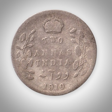 Rare 2 Annas 1910 King Edward VII Calcutta Mint British India Silver Coin # A219