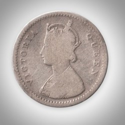 Alternative view of Ex Rare 2 Annas Key Date 1874 Queen Victoria Calcutta Mint British India Silver Coin # A220