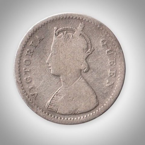 Ex Rare 2 Annas Key Date 1874 Queen Victoria Calcutta Mint British India Silver Coin # A220