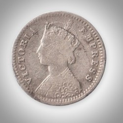 Alternative view of Rare 2 Annas 1897 Queen Victoria Empress Bombay Mint British India Silver Coin # A222