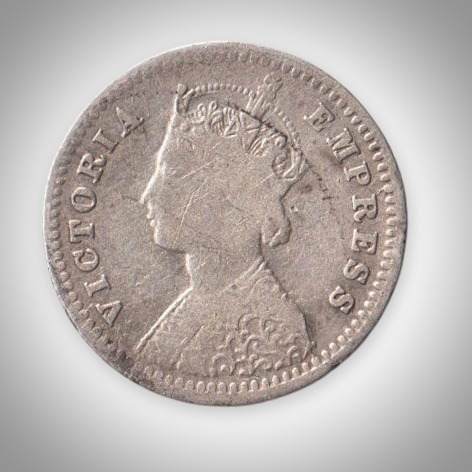 Rare 2 Annas 1897 Queen Victoria Empress Bombay Mint British India Silver Coin # A222