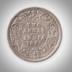 Rare 2 Annas 1897 Queen Victoria Empress Bombay Mint British India Silver Coin # A222