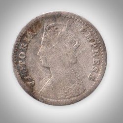 Alternative view of Ex Rare 2 Annas 1901 Queen Victoria Empress Silver Bombay Mint Coinage of British India Coin # A225