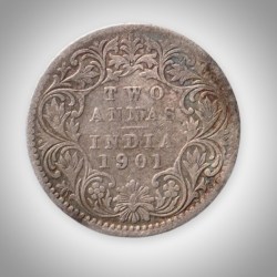 Ex Rare 2 Annas 1901 Queen Victoria Empress Silver Bombay Mint Coinage of British India Coin # A225