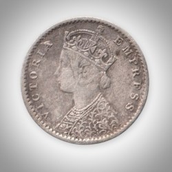 Alternative view of Ex Rare 2 Annas 1901 Queen Victoria Empress Bombay Mint British India Silver Coin # A226