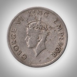 Alternative view of Rare Quarter Rupee 1947 King George VI Tiger Type Bombay Mint British India Coin # A229