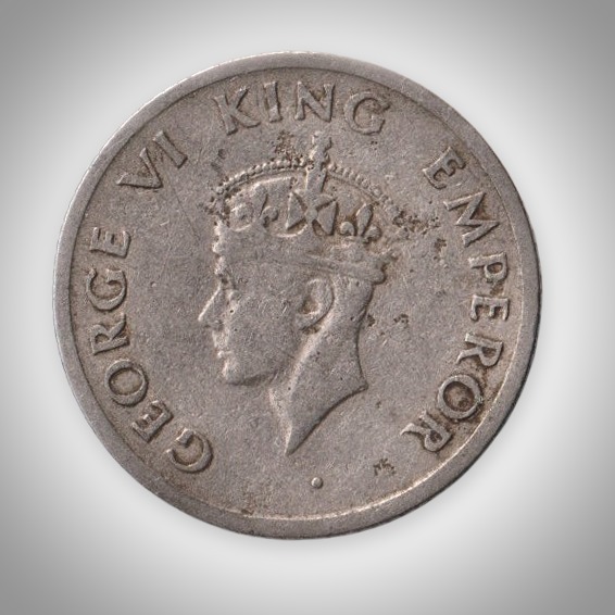 Rare Quarter Rupee 1947 King George VI Tiger Type Bombay Mint British India Coin # A229
