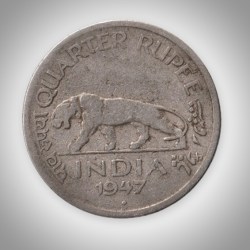 Rare Quarter Rupee 1947 King George VI Tiger Type Bombay Mint British India Coin # A229