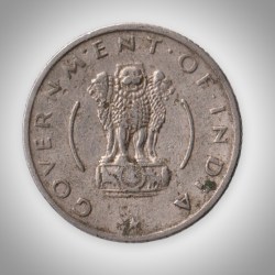 Alternative view of Rare 1/4 Rupee 1955 Lion Capital Wheat Ears Nickel Calcutta Mint Coinage of Republic India Coin # A230