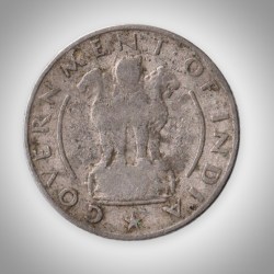 Alternative view of Rare 1/4 Rupee 1950 Republic India Calcutta Mint Coinage India Coin # A233
