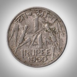 Rare 1/4 Rupee 1950 Republic India Calcutta Mint Coinage India Coin # A233