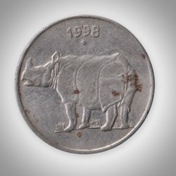 Rare 25 Paise 1998 Rhinoceros Series Bombay Mint Republic of India Coinage India Coin # A234